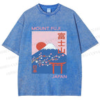 Unisex Japanese Mount Fuji Printed Washed Tee
