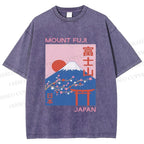 Unisex Japanese Mount Fuji Printed Washed Tee