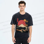 Unisex Japanese Mount Fuji Printed Washed Tee