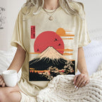 Unisex Japanese Mount Fuji Printed Washed Tee
