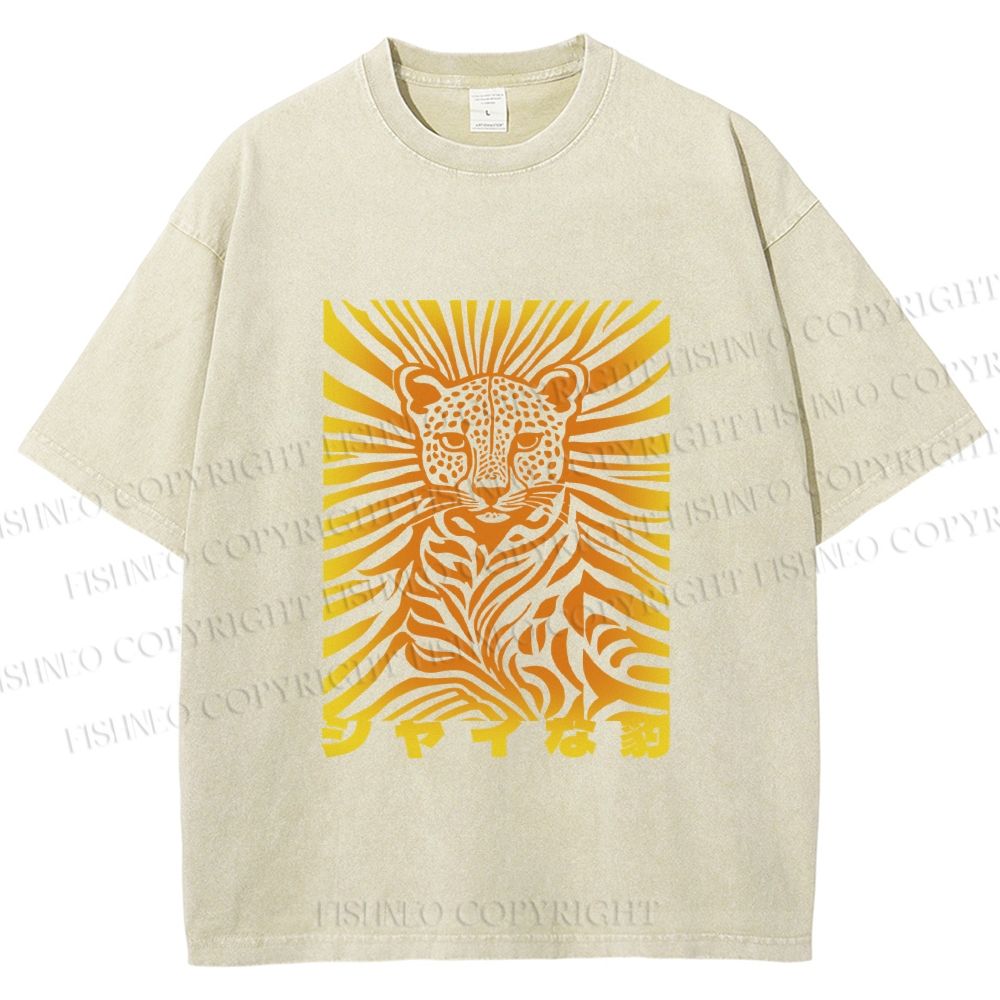 Unisex Japanese Shy Leopard Printed Washed Tee