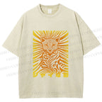 Unisex Japanese Shy Leopard Printed Washed Tee