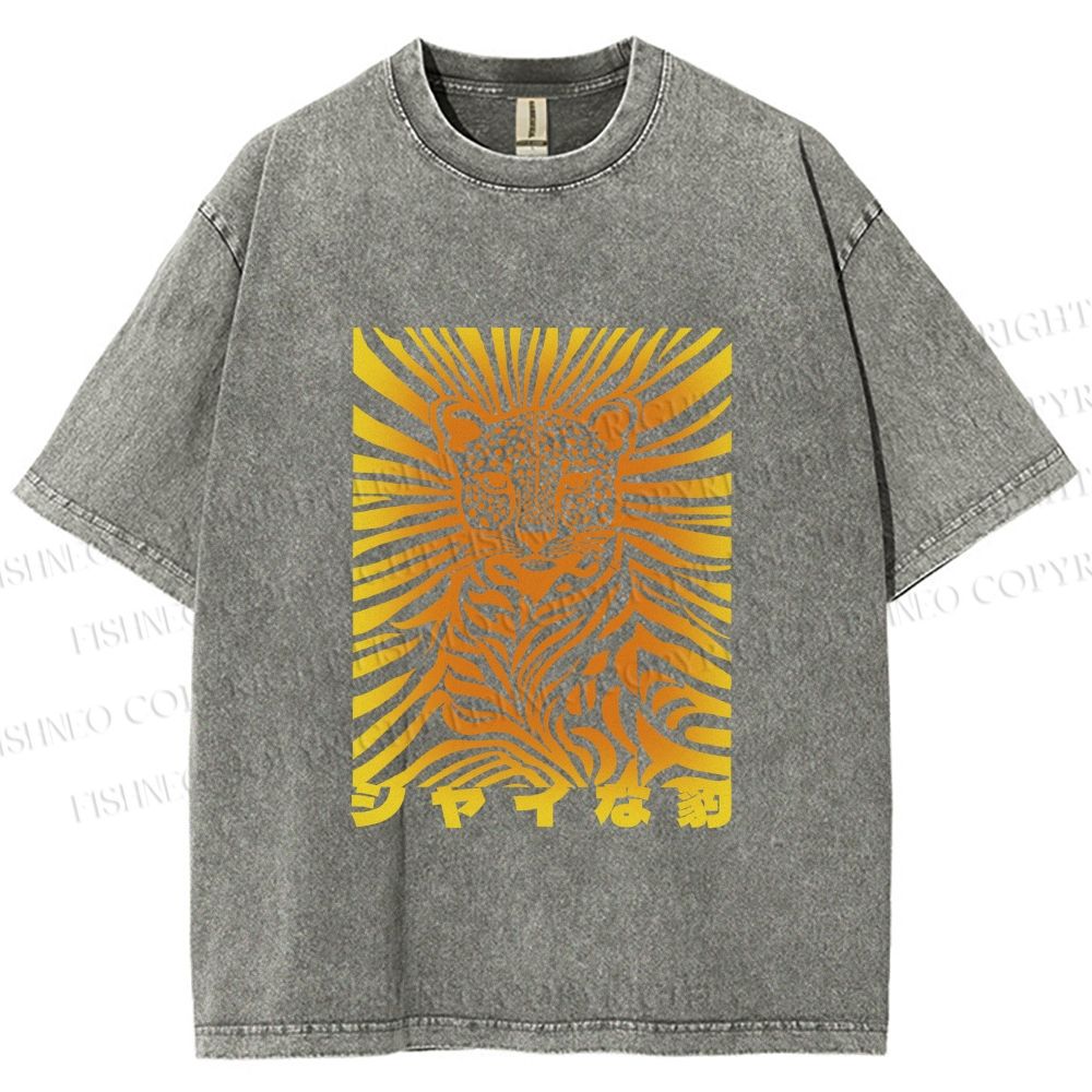 Unisex Japanese Shy Leopard Printed Washed Tee