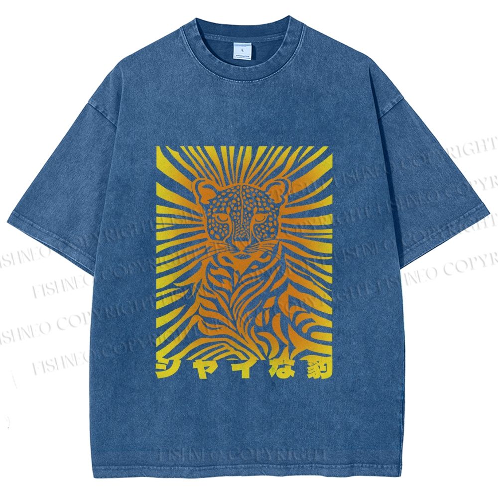 Unisex Japanese Shy Leopard Printed Washed Tee