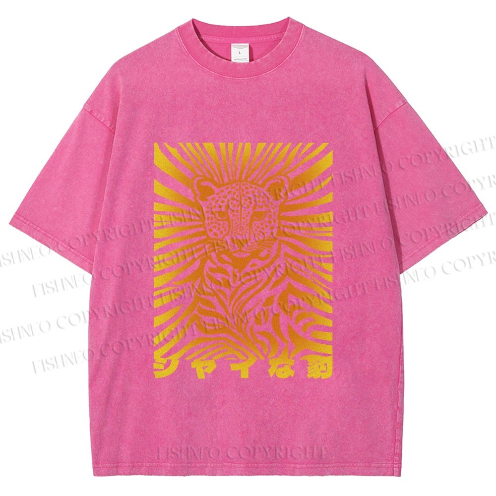 Unisex Japanese Shy Leopard Printed Washed Tee