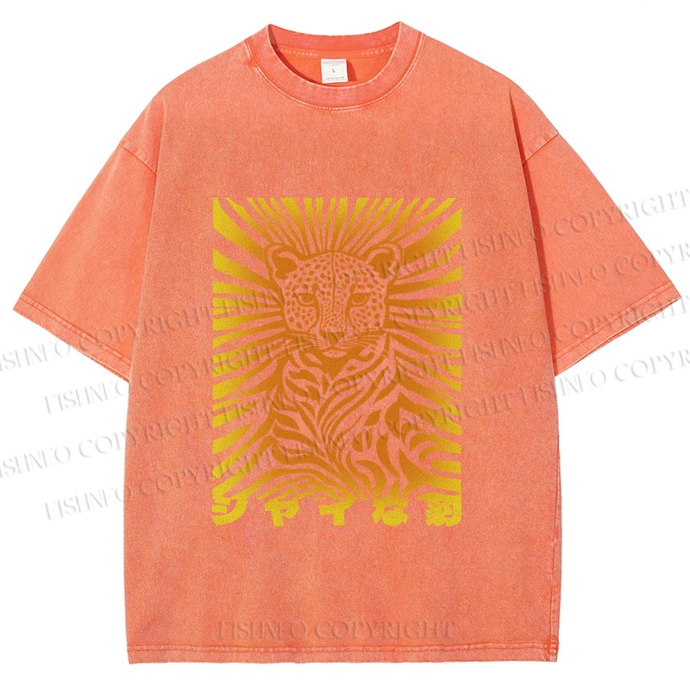 Unisex Japanese Shy Leopard Printed Washed Tee