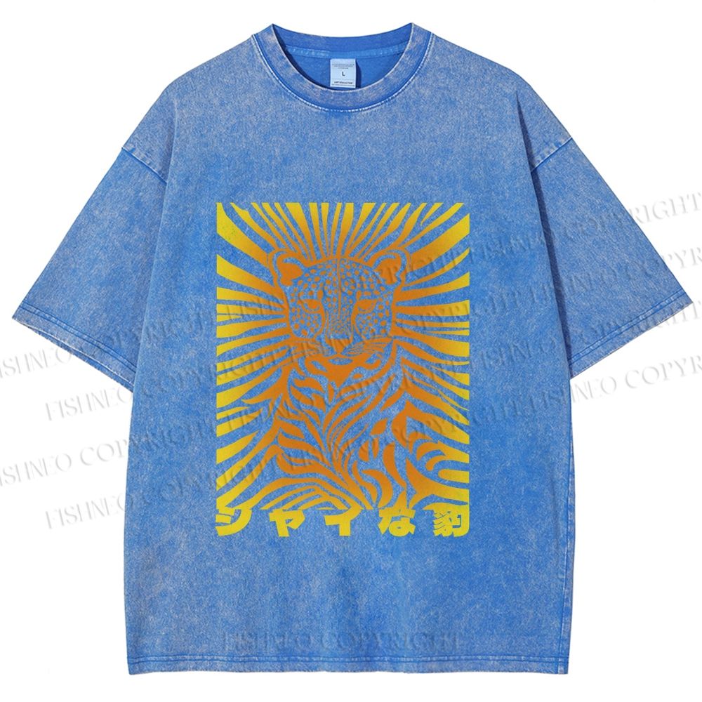 Unisex Japanese Shy Leopard Printed Washed Tee