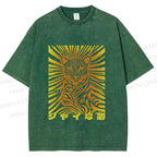 Unisex Japanese Shy Leopard Printed Washed Tee