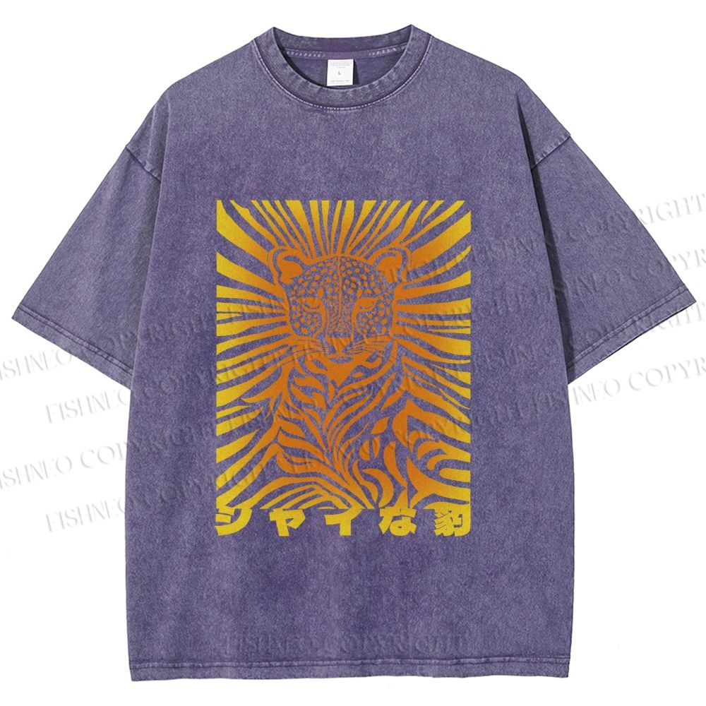 Unisex Japanese Shy Leopard Printed Washed Tee