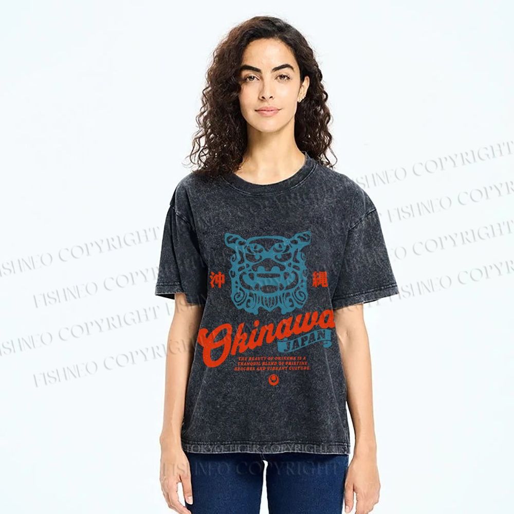 Unisex Japanese Okinawa Printed Washed Tee