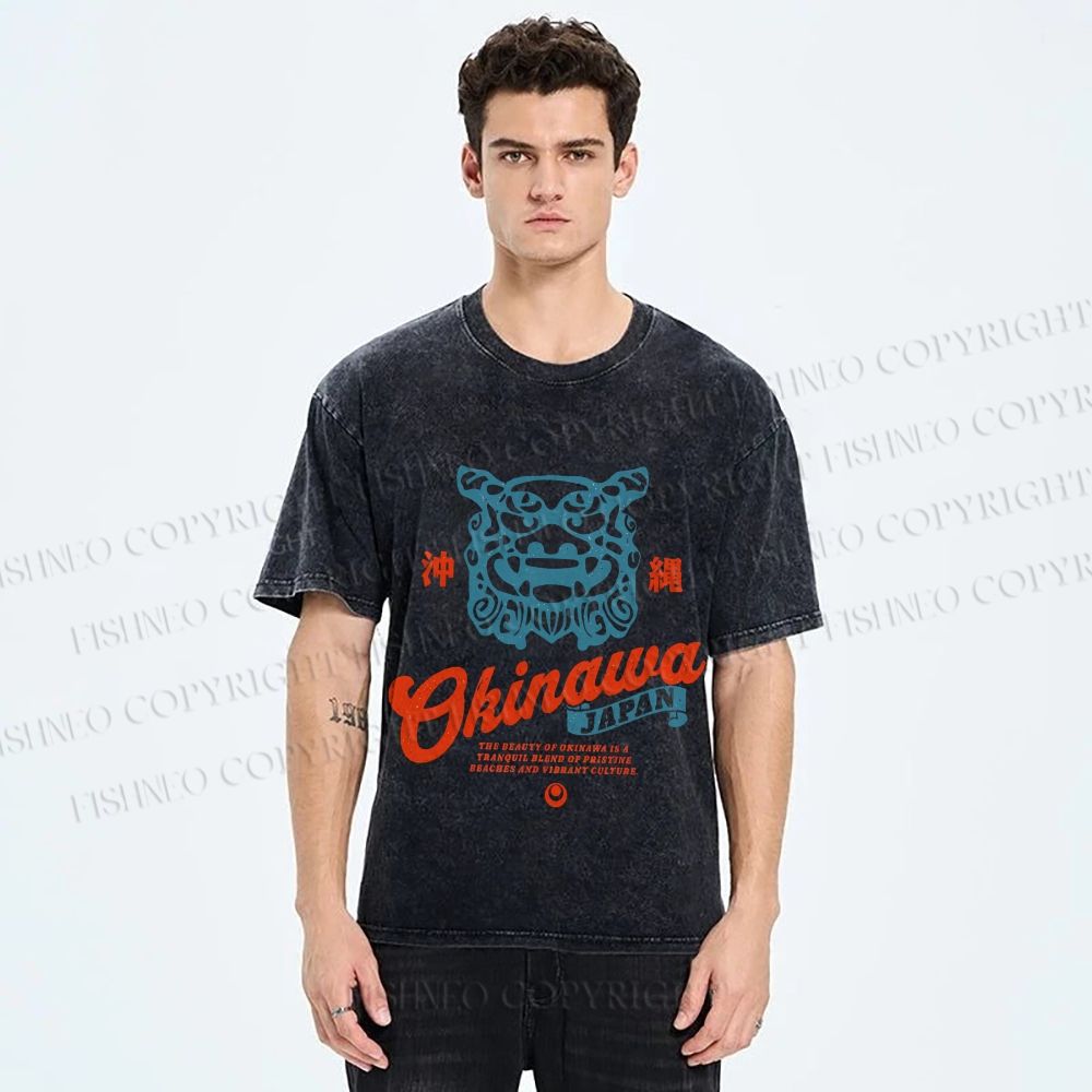 Unisex Japanese Okinawa Printed Washed Tee