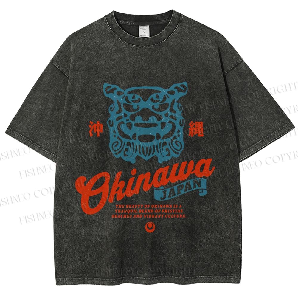 Unisex Japanese Okinawa Printed Washed Tee