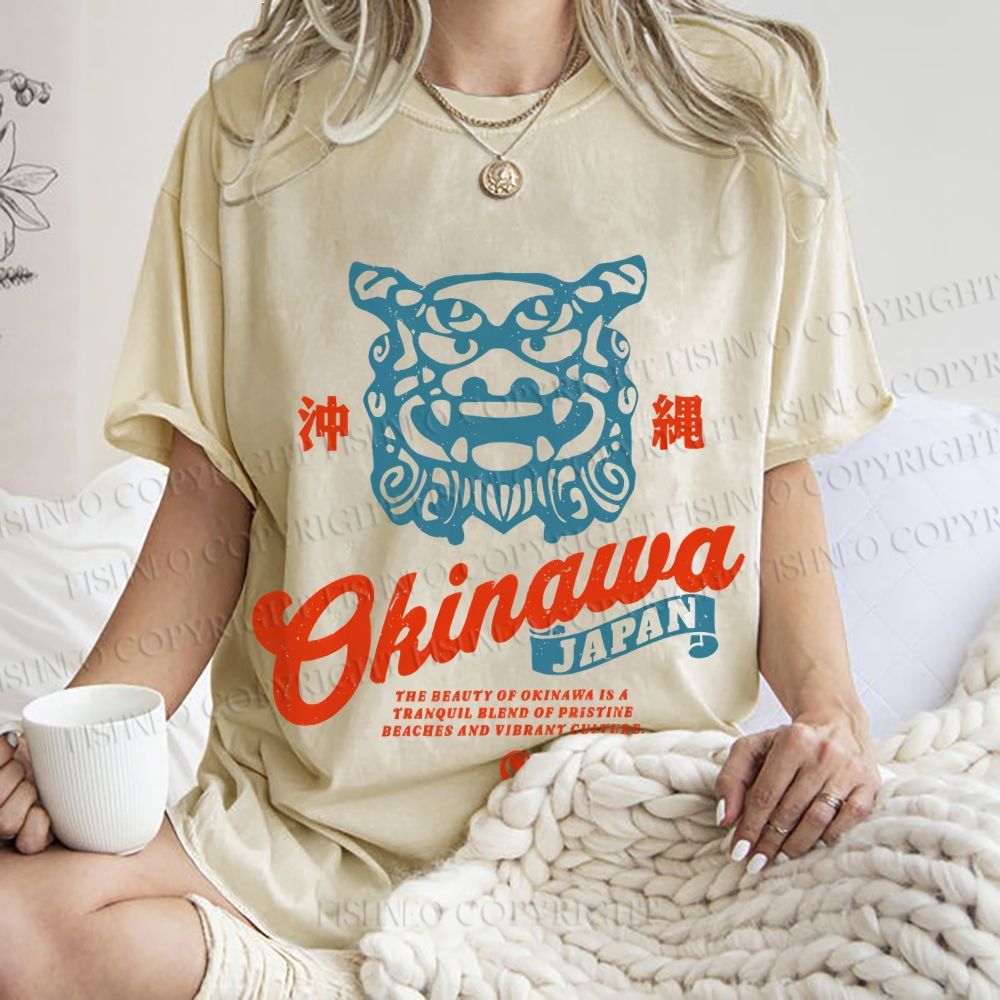 Unisex Japanese Okinawa Printed Washed Tee