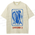 Unisex Vintage Style Sardines Fish Printed Washed Tee