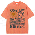Unisex Vintage Enjoy Life Make Wave Shine Bright Graffiti Printed Washed Tee