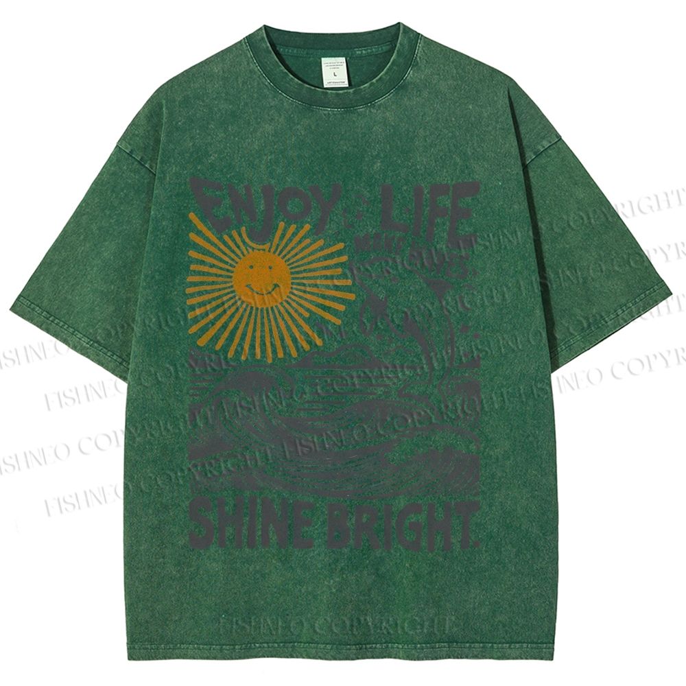 Unisex Vintage Enjoy Life Make Wave Shine Bright Graffiti Printed Washed Tee