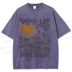 Unisex Vintage Enjoy Life Make Wave Shine Bright Graffiti Printed Washed Tee