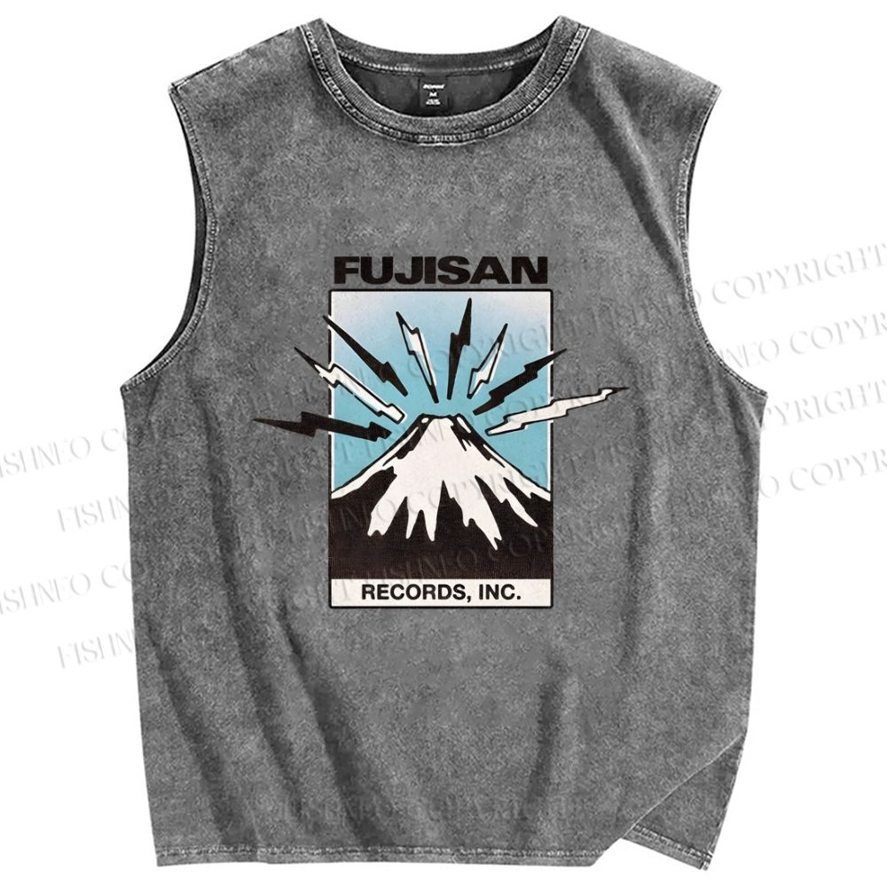 Unisex Fuji Mount Printed Washed Tank Top