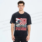 Unisex Japanese Wave Hello To The Sunrise Printed Washed Tee