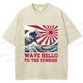 Unisex Japanese Wave Hello To The Sunrise Printed Washed Tee
