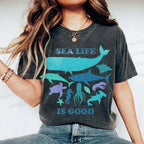 Unisex Sea Life Is Good Printed Washed Tee