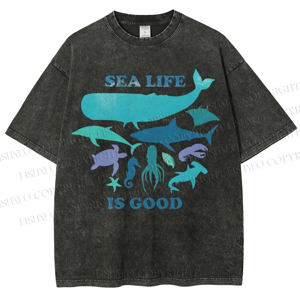 Unisex Sea Life Is Good Printed Washed Tee
