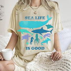 Unisex Sea Life Is Good Printed Washed Tee
