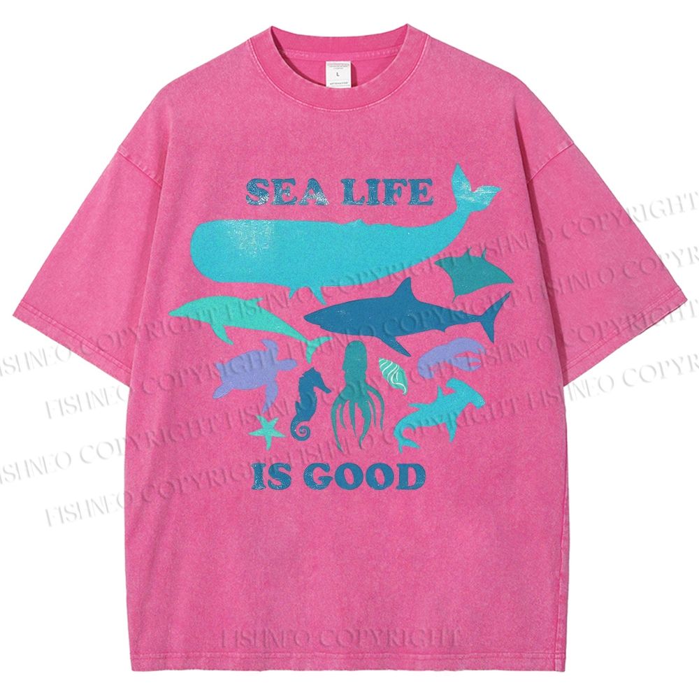 Unisex Sea Life Is Good Printed Washed Tee