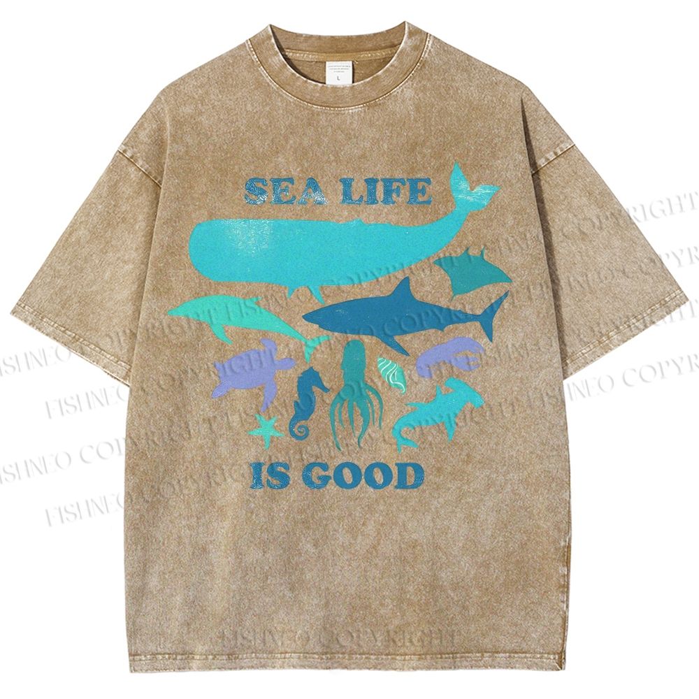 Unisex Sea Life Is Good Printed Washed Tee