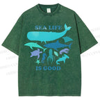 Unisex Sea Life Is Good Printed Washed Tee