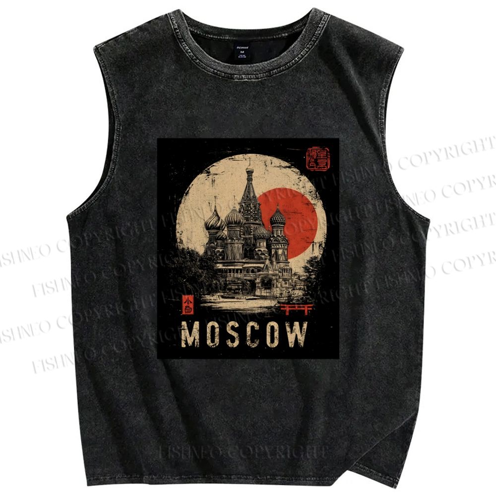 Unisex Moscow Printed Washed Tank Top