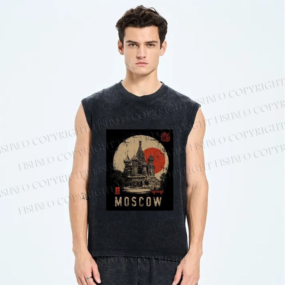 Unisex Moscow Printed Washed Tank Top