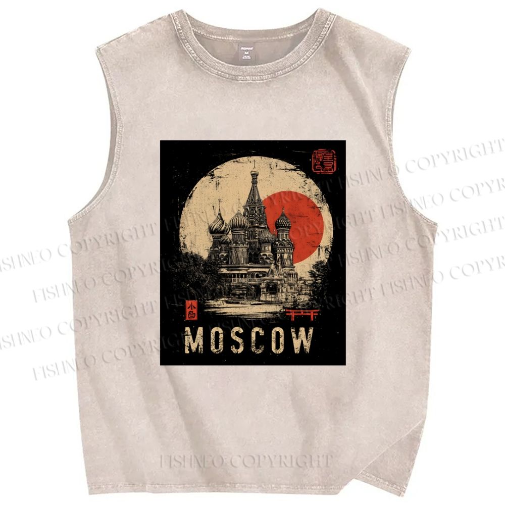 Unisex Moscow Printed Washed Tank Top