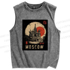 Unisex Moscow Printed Washed Tank Top