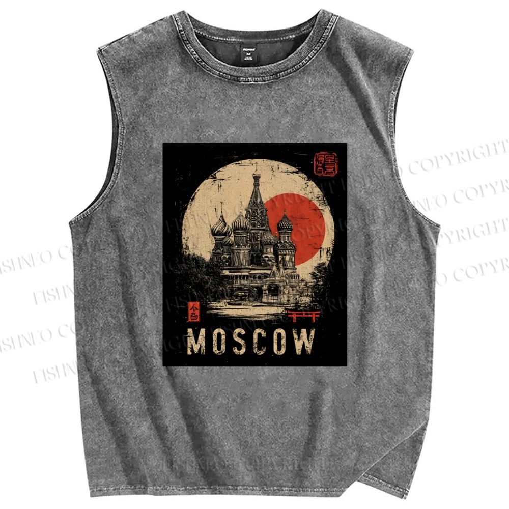 Unisex Moscow Printed Washed Tank Top