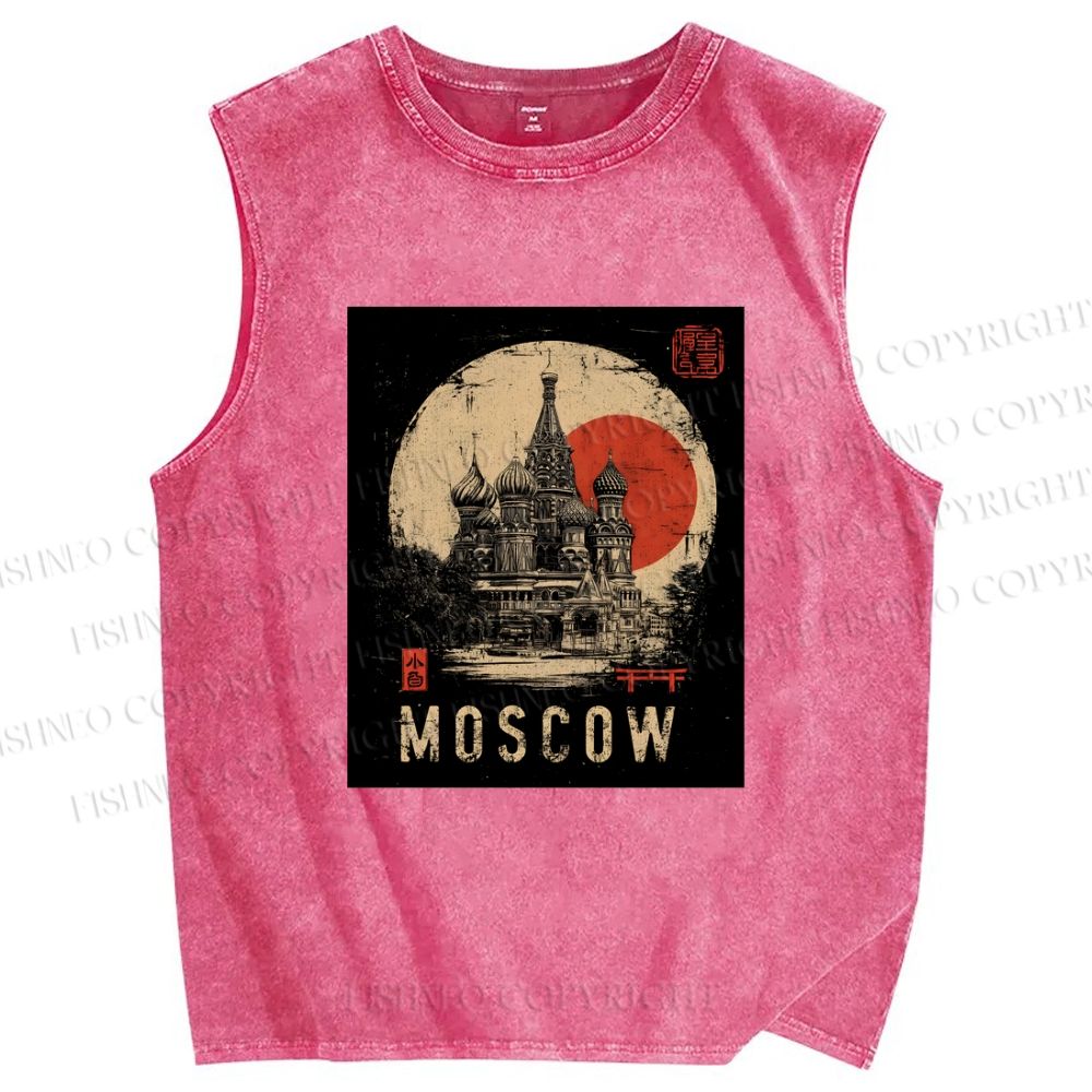 Unisex Moscow Printed Washed Tank Top
