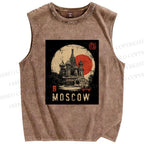 Unisex Moscow Printed Washed Tank Top