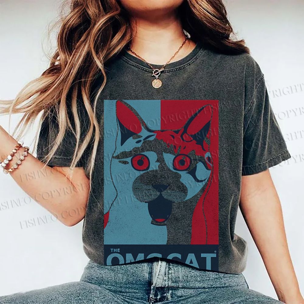Unisex OMG Cat Poster Printed Washed Tee