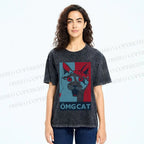Unisex OMG Cat Poster Printed Washed Tee
