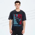 Unisex OMG Cat Poster Printed Washed Tee