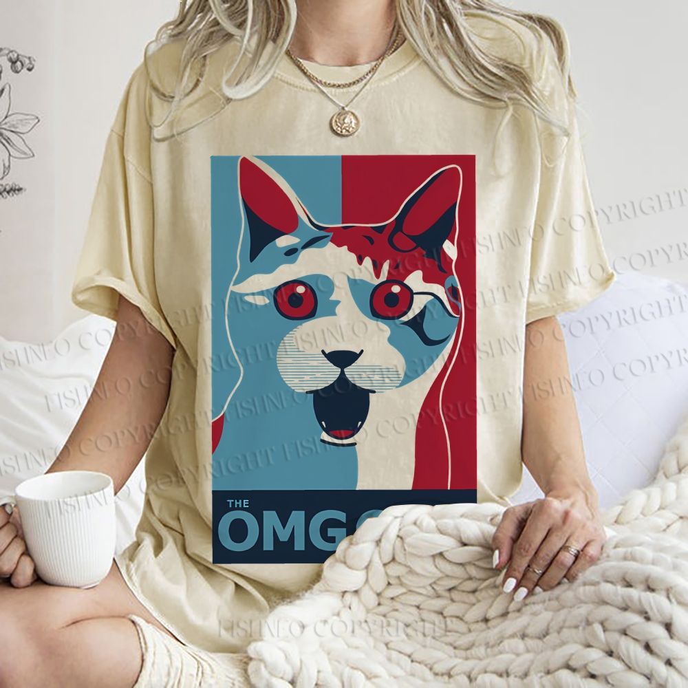 Unisex OMG Cat Poster Printed Washed Tee