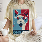 Unisex OMG Cat Poster Printed Washed Tee