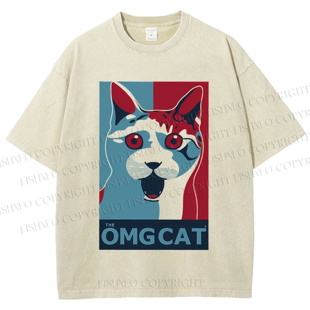 Unisex OMG Cat Poster Printed Washed Tee