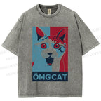 Unisex OMG Cat Poster Printed Washed Tee