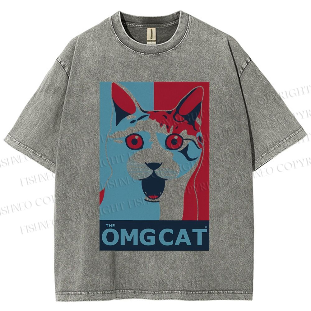 Unisex OMG Cat Poster Printed Washed Tee
