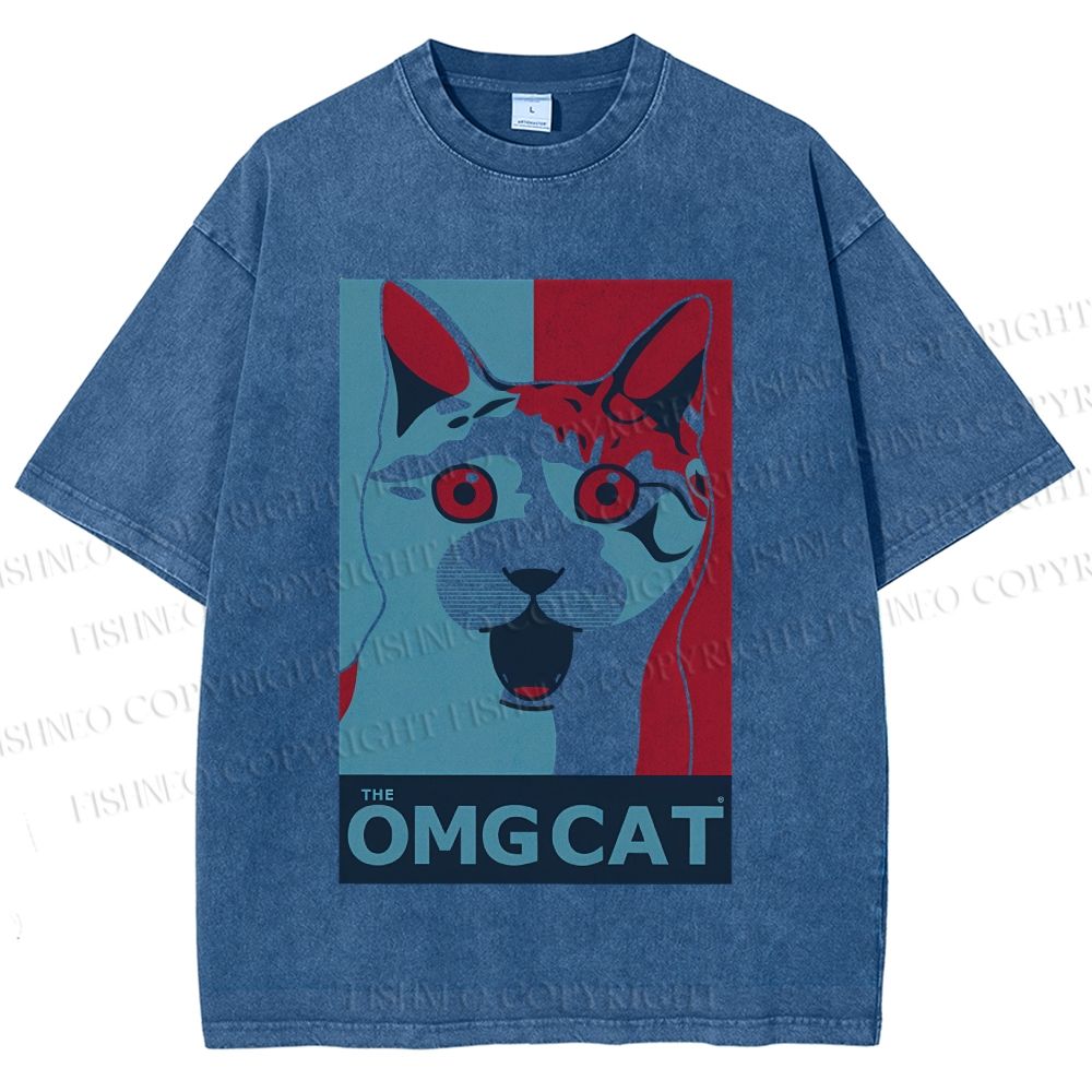 Unisex OMG Cat Poster Printed Washed Tee