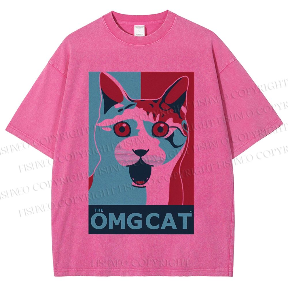 Unisex OMG Cat Poster Printed Washed Tee
