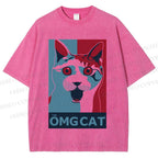 Unisex OMG Cat Poster Printed Washed Tee