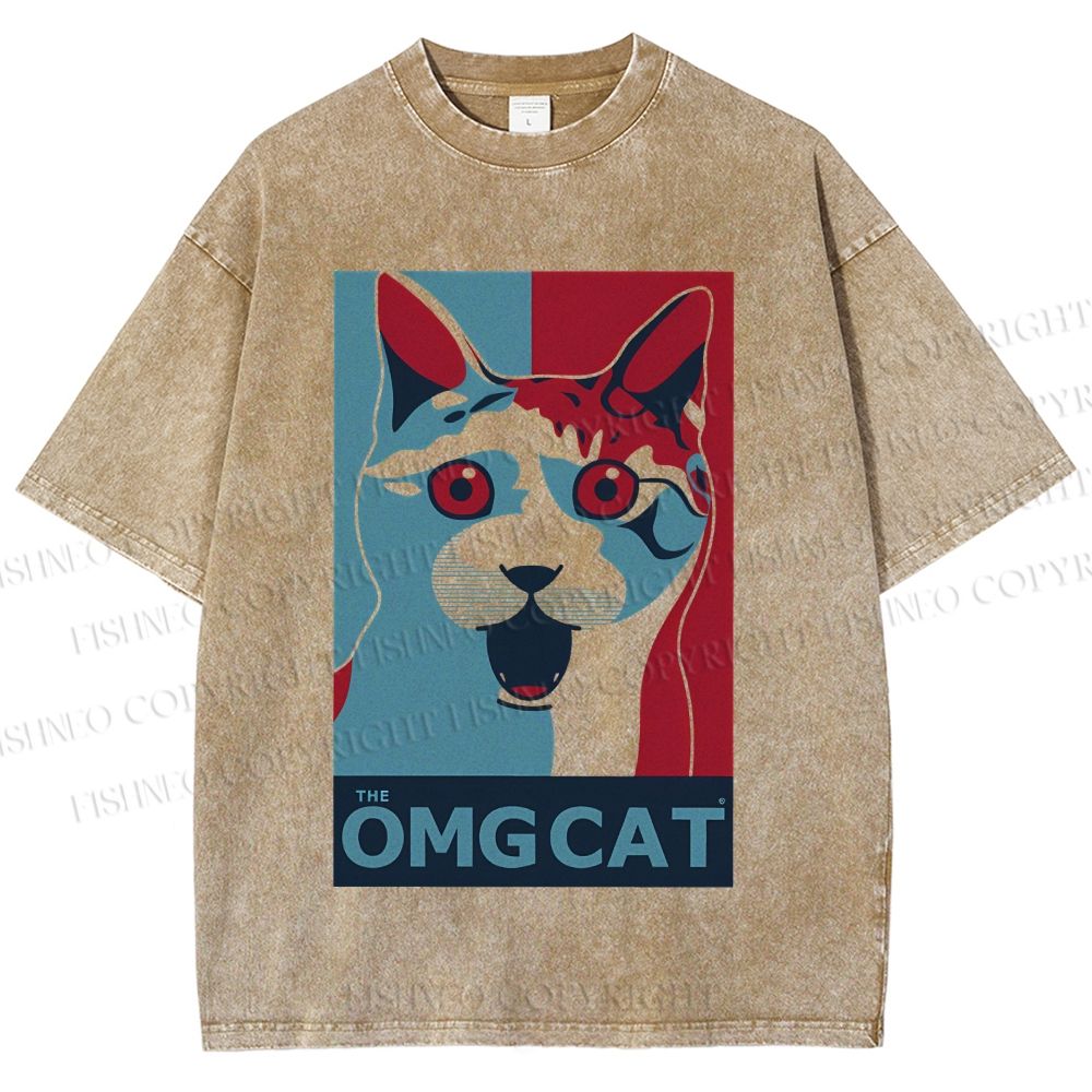 Unisex OMG Cat Poster Printed Washed Tee