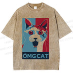 Unisex OMG Cat Poster Printed Washed Tee